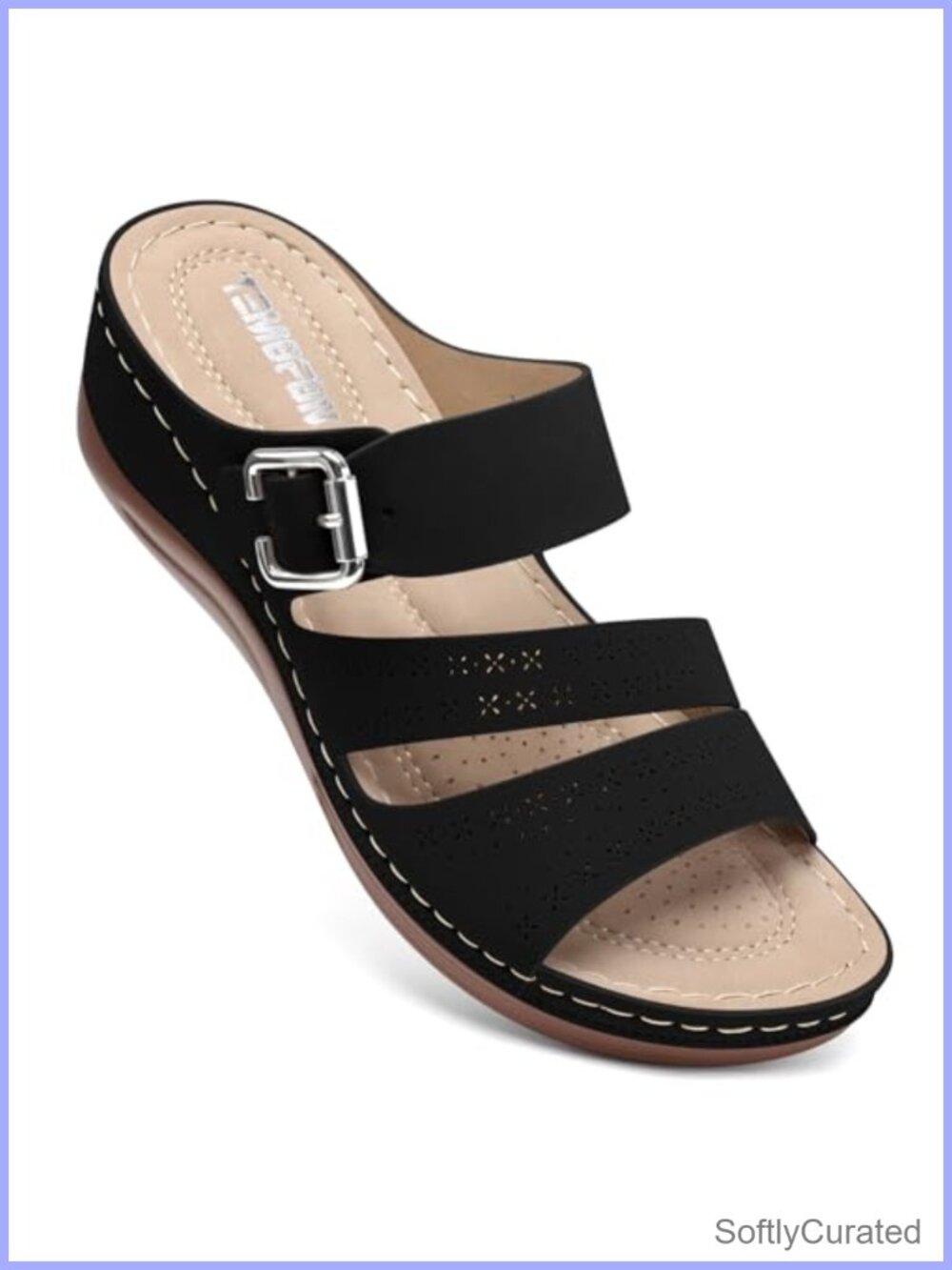 Wedge Sandals Faux Leather Slip On Open Toe Platform Orthopedic Casual